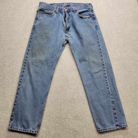 Levi’s 505 Men’s Jeans 36x30 Light Distressed Blue Denim Straight Leg Workwear - Picture 1 of 8